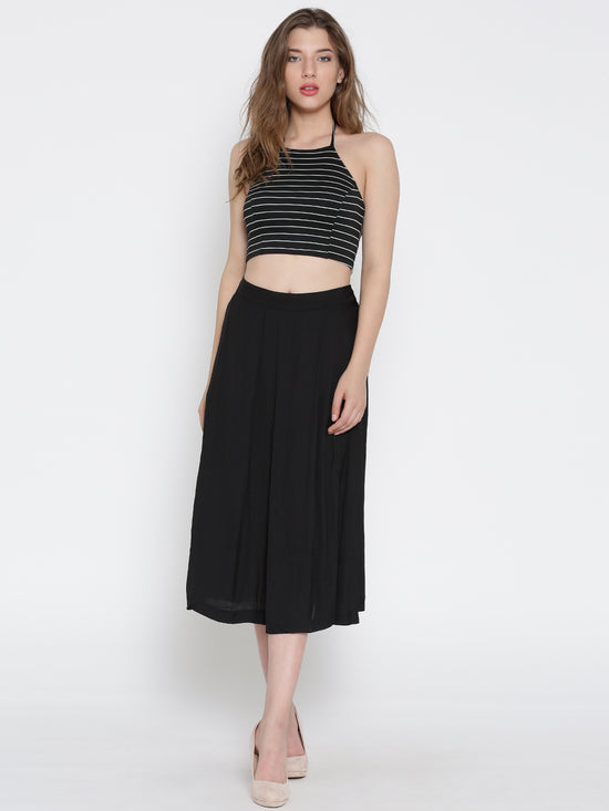 Black Striped Halter Neck Crop Top