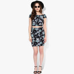 Turquoise Floral Print Bodycon Bandage Bardot Co-Ordinate Dress