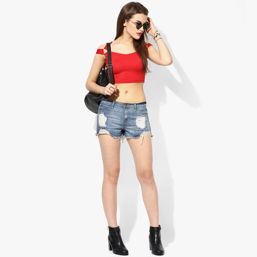 Red Metal Detail Crop Top