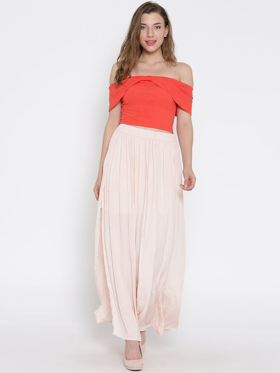 Coral Bow Front Bardot Crop Top