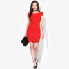 Red Textured Bandage Bardot Dress