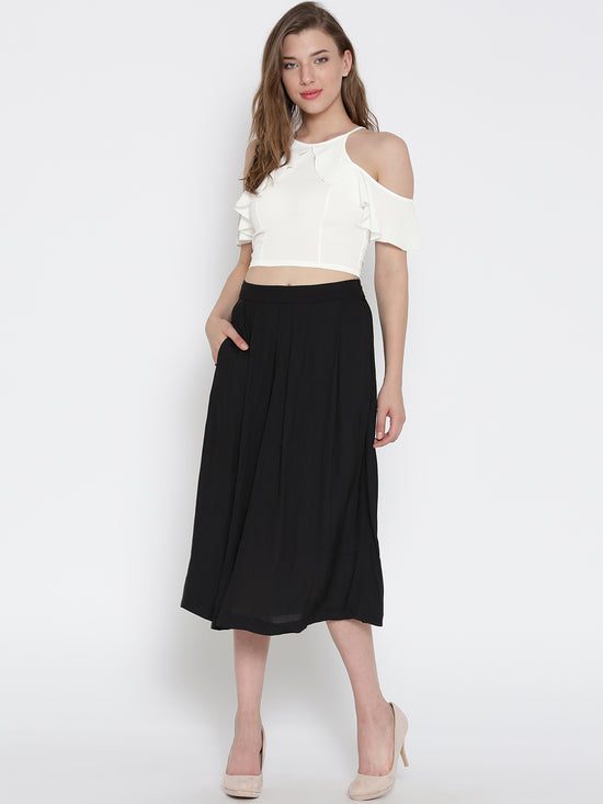 White Frilled Cold Shoulder Crop Top