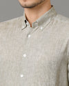 Mens Regular Fit Solid Green Casual Linen Shirt