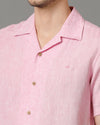 Mens Regular Fit Solid Pink Casual Linen Shirt