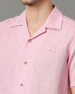 Mens Regular Fit Solid Pink Casual Linen Shirt