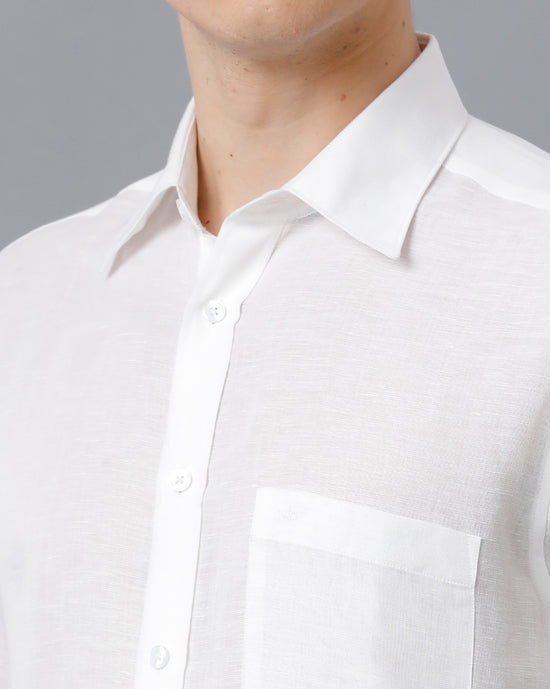 Mens Regular Fit Solid White Casual Cotton Linen Shirt