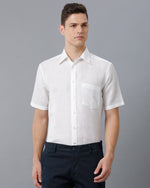 Mens Regular Fit Solid White Casual Cotton Linen Shirt