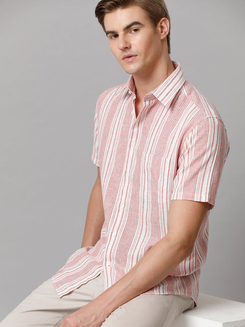 Men Striped Casual Pink Shirt