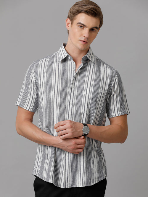 Men Striped Casual Grey Shirt