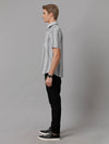 Men Striped Casual Grey Shirt