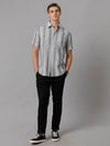 Men Striped Casual Grey Shirt