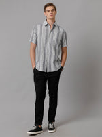 Men Striped Casual Grey Shirt