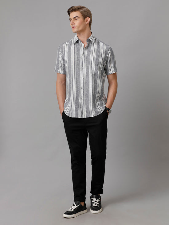 Men Striped Casual Grey Shirt