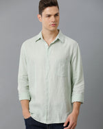 Mens Regular Fit Solid Green Casual Linen Shirt