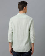 Mens Regular Fit Solid Green Casual Linen Shirt