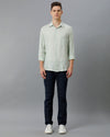 Mens Regular Fit Solid Green Casual Linen Shirt