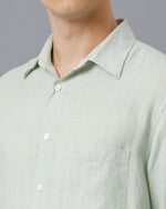 Mens Regular Fit Solid Green Casual Linen Shirt