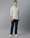 Mens Regular Fit Solid Green Casual Linen Shirt