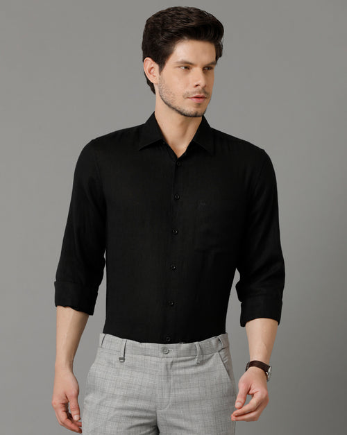 Mens Regular Fit Solid Black Casual Linen Shirt