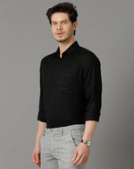 Mens Regular Fit Solid Black Casual Linen Shirt