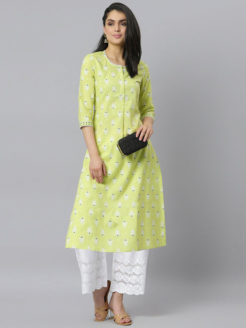 Women's Floral Printed Rayon Straight Kurta