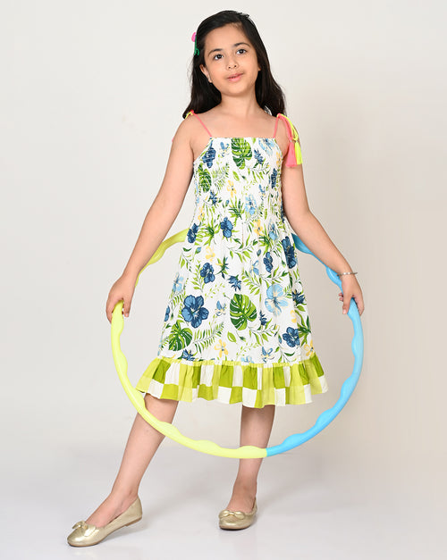 Sassy Boho Girls Green Tiered Dress from the sibling collection
