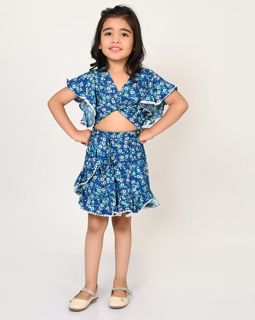 Sassy Boho Girls Blue crop Top with Skirt set from the sibling Collection