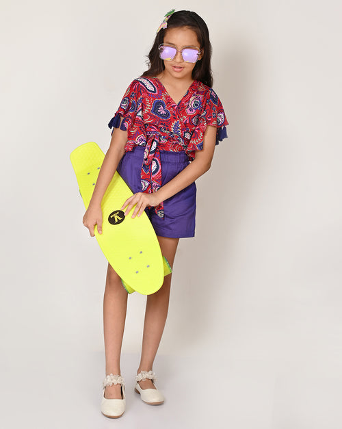 Sassy Boho Girls Purple crop Top with Shorts set from the sibling Collection