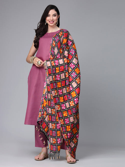 Women's Solid Cotton Blend Straight Kurta Pant Dupatta Set