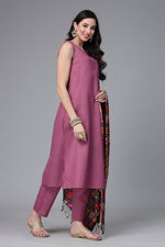 Women's Solid Cotton Blend Straight Kurta Pant Dupatta Set