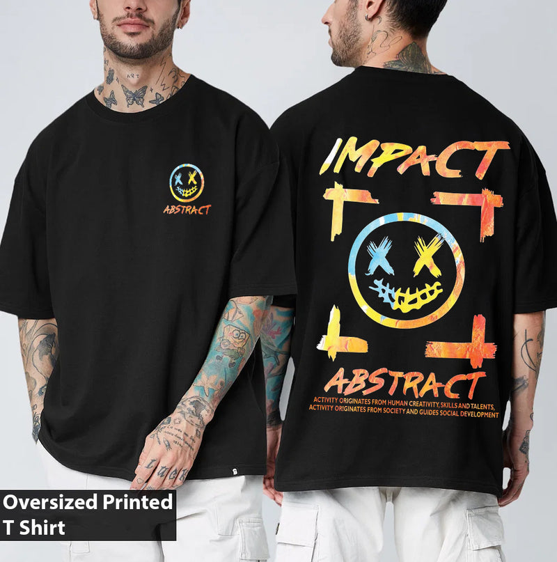 Manlino Urbanskill Mens Black Half Sleeve Oversized Graphic Printed T-Shirt