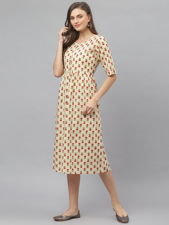 Stylum Women's Floral Printed Cotton Midi Flared Dress