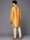 Indo Era Yellow Solid Silk Blend Straight Kurtas