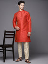 Indo Era Orange Solid Silk Blend Straight Kurtas