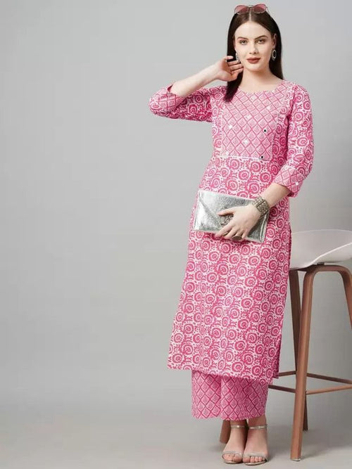 Navyaa Women's Printed Pink Cotton Blend Kurta Pant Set