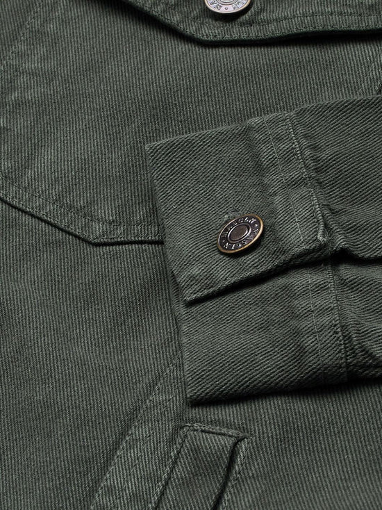 Men's Olive Solid Denim Jacket