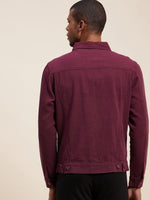 Men's Burgundy Solid Denim Jacket