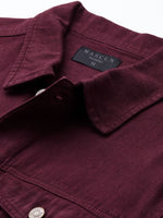 Men's Burgundy Solid Denim Jacket