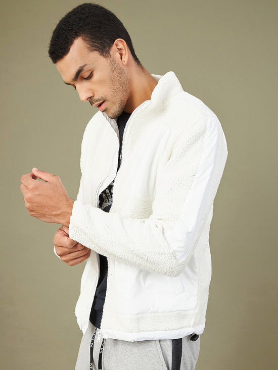 Men White Full Sleeve Faux Fur Jacket