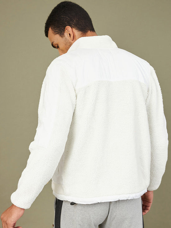 Men White Full Sleeve Faux Fur Jacket