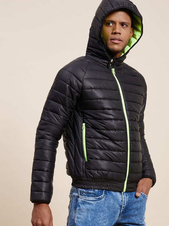 Men's Black Full Sleeve Puffer Hoodie Jacket