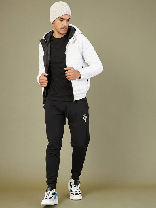 Men's White Full Sleeve Puffer Hoodie Jacket