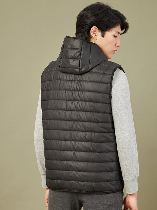 Men's Black Sleeveless Puffer Hoodie Jacket