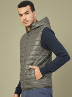 Men's Olive Sleeveless Puffer Hoodie Jacket