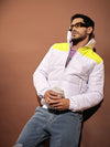 Men White & Yellow Colorblock Puffer Jacket