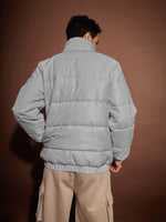 Men Grey Front Pocket Puffer Jacket