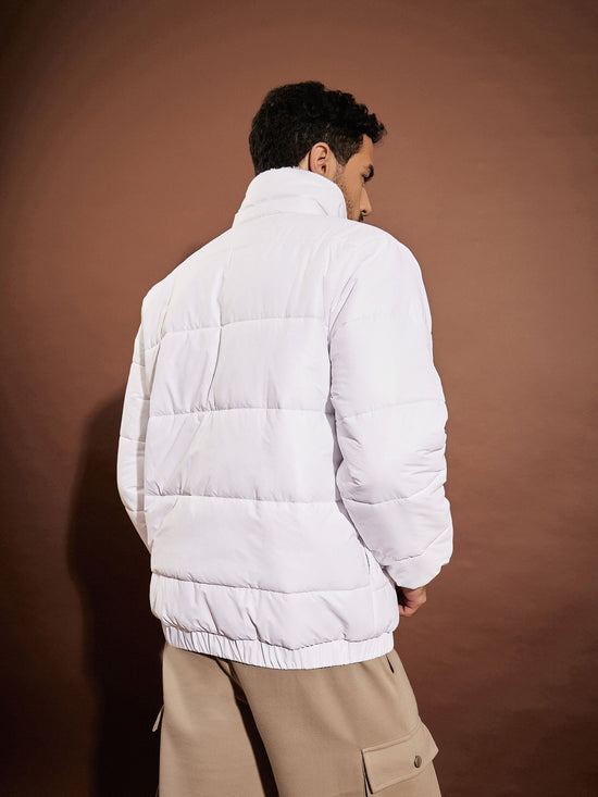 Men White Front Pocket Puffer Jacket