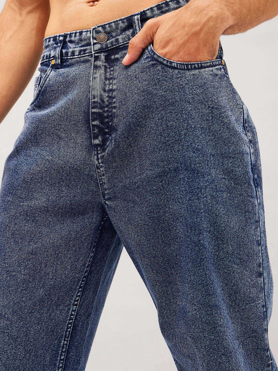 Men Blue Washed Basic Relax Fit Jeans