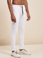 Men's White Slim Fit Zipper Pocket Joggers