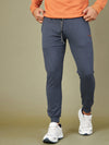 Men Blue Melange Relax Fit Stitch Detail Joggers